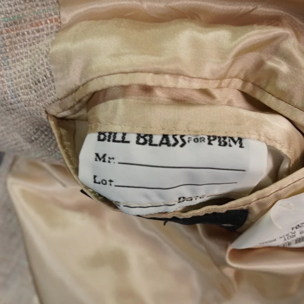 VTG Bill Blass Blazer Mens 42 Long? Sport‎ Coat Beige Textured Linen? USA Made